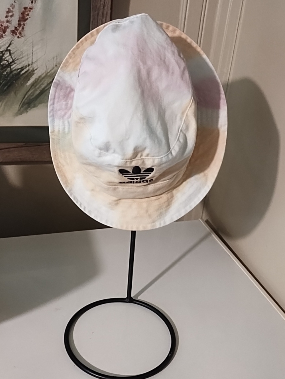 adidas Kids Pastel Tie-Dye Bucket Hat in White Tye Dyed with Black Logo VGC OSFM